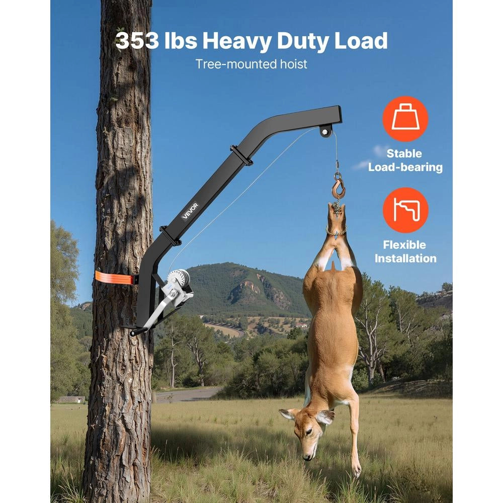 Argano Manuale da Albero HXCZDJ-16 in Acciaio Q235 Portata 160 kg con Cinghia a Cricchetto e Gancio di Sollevamento per Esterno Robusto Nero