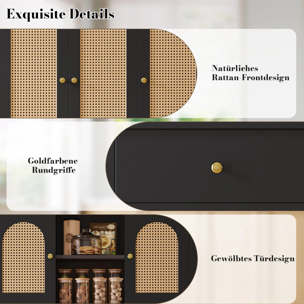Mobile alto da cucina nero in MDF con LED RGB e prese, 100x40x180 cm