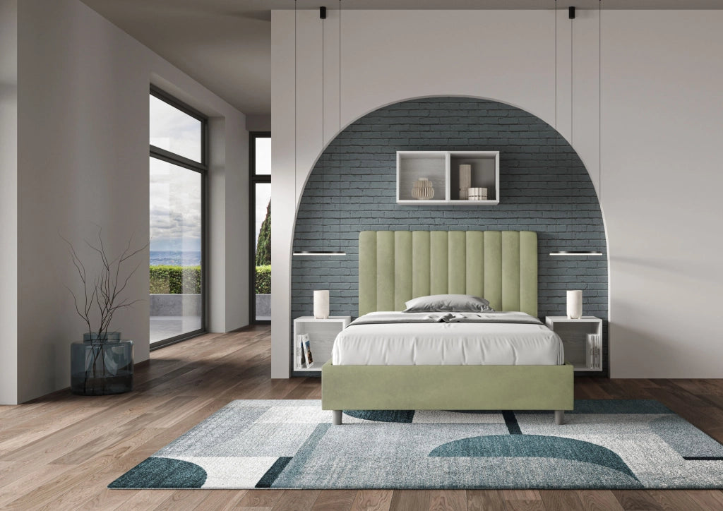 Letto una Piazza e Mezza Imbottito in Microfibra 120x200 Con Rete Agueda Tè verde