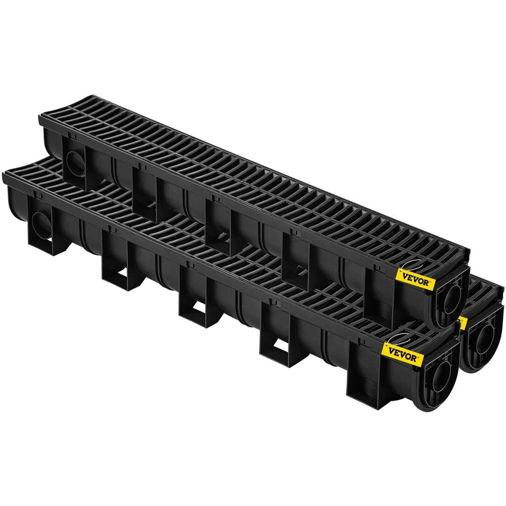 Per giardino e garage: sistema di drenaggio a trincea HDPE nero PSG100*100 15 x 13 x 100 cm, confezione da 3 con griglia rimovibile e 3 tappi