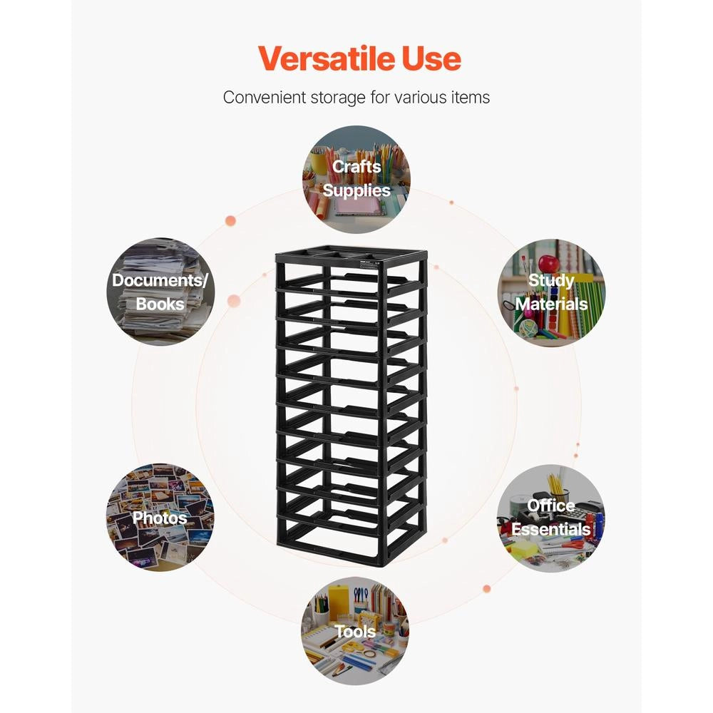Telaio Organizzatore Portaoggetti in Plastica PP Nero a 10 Ripiani, Carrello Salvaspazio per Casa e Fai da Te, 362x405x1020 mm