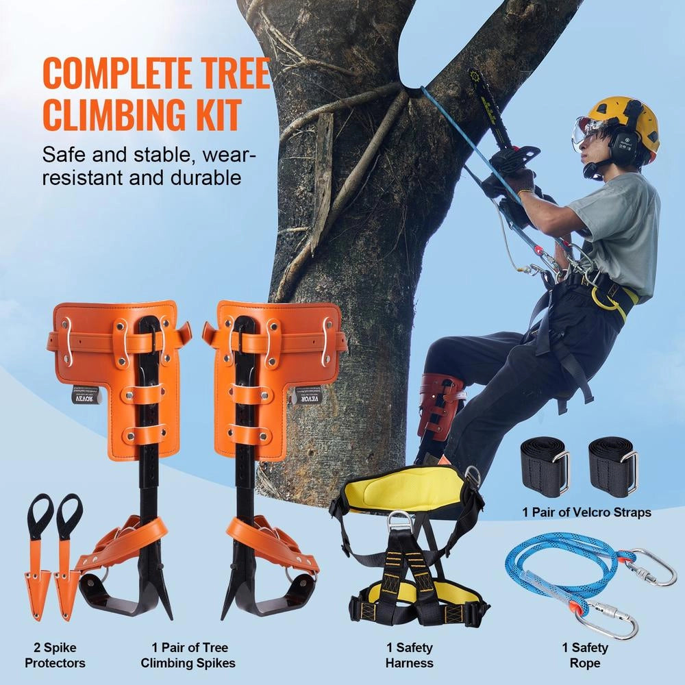 Set ramponi per arrampicata su alberi in lega di acciaio arancione regolabile con imbracatura carico 158,75 kg ROPE-G-006