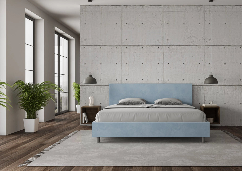 Letto Matrimoniale King Size in Microfibra 180x190 Con Rete Adele Azzurro