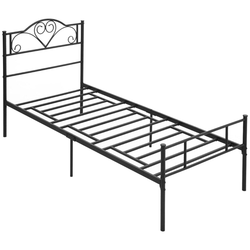 Letto singolo 90x200 cm con rete a doghe e testiera in acciaio nero