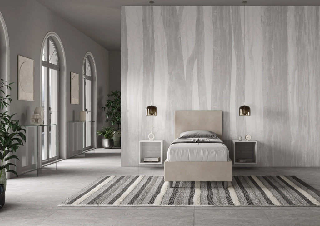 Letto Singolo Imbottito in Microfibra 90x210 Senza Rete Adele Sabbia