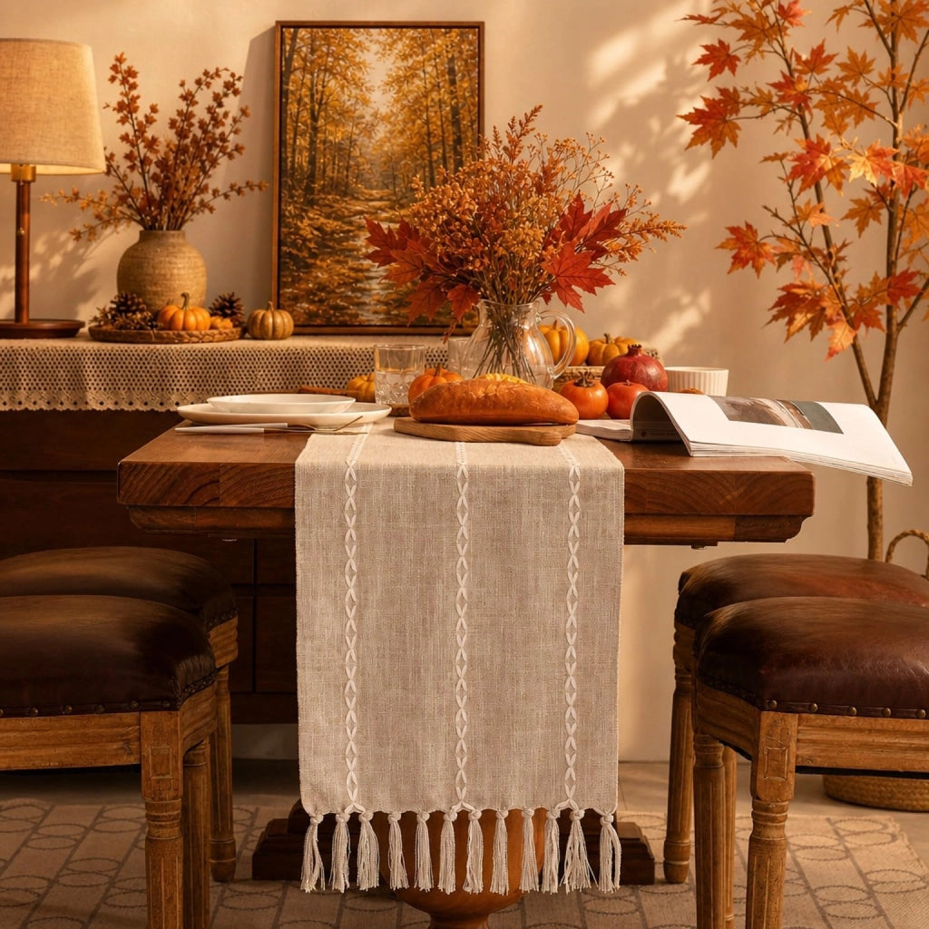 Tovaglia in cotone e lino, 33x120 cm, lavabile
