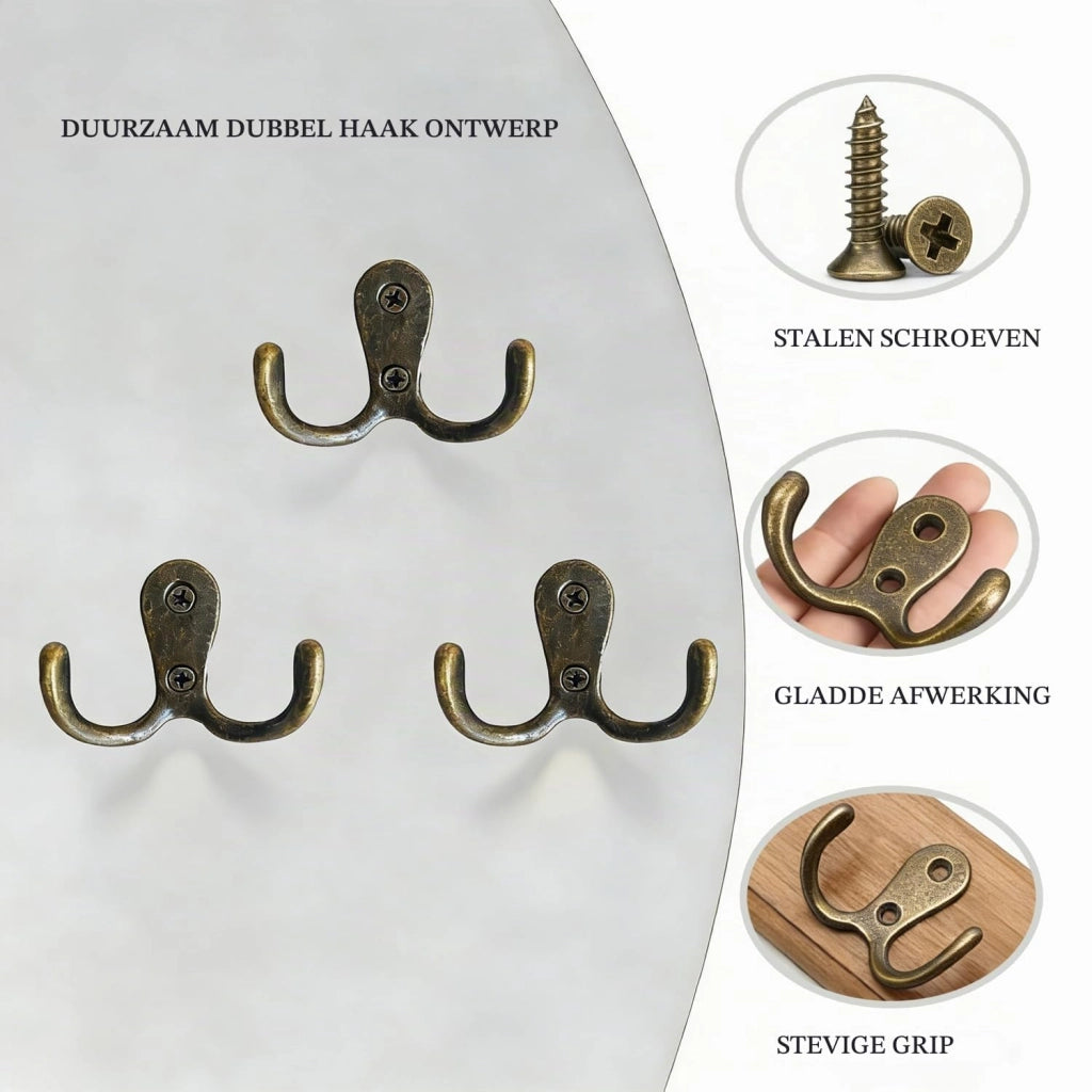 4 ganci doppi a parete bronzo vintage, ganci in metallo resistenti con 8 viti, ganci per porte e pareti per appendere accappatoi, asciugamani, giacche, cappelli, borse