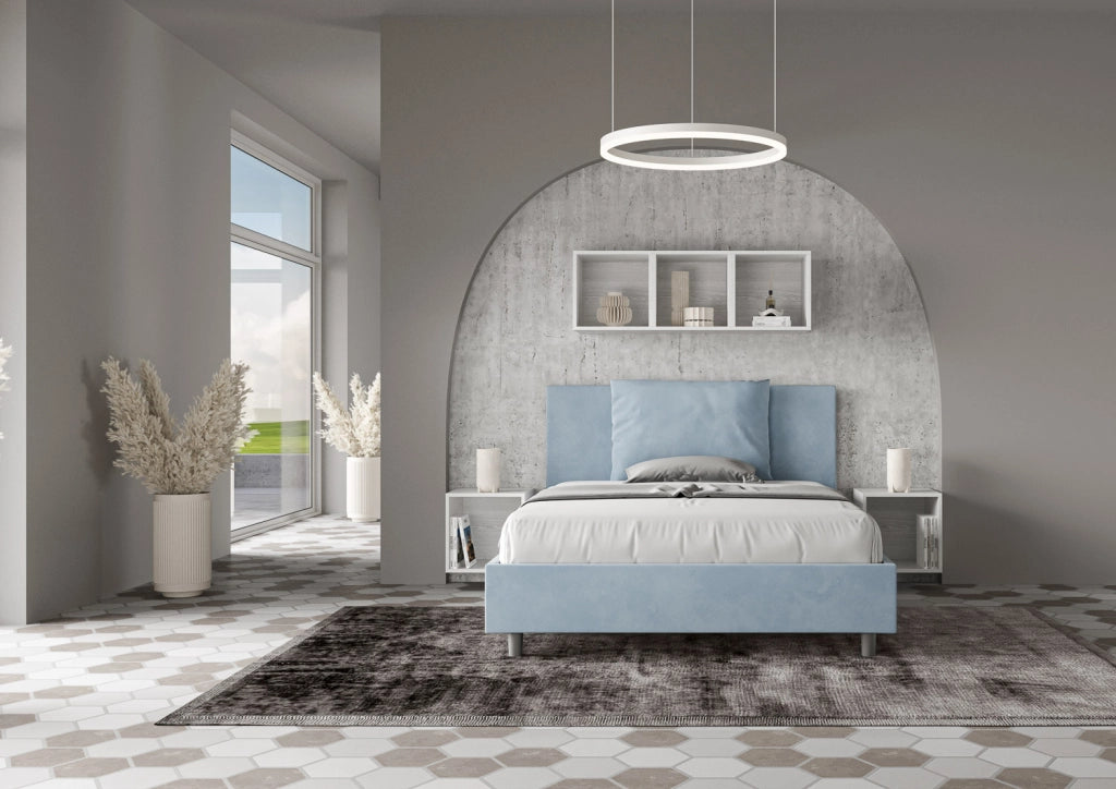 Letto Matrimoniale in Microfibra 170x200 Senza Rete Antea Azzurro