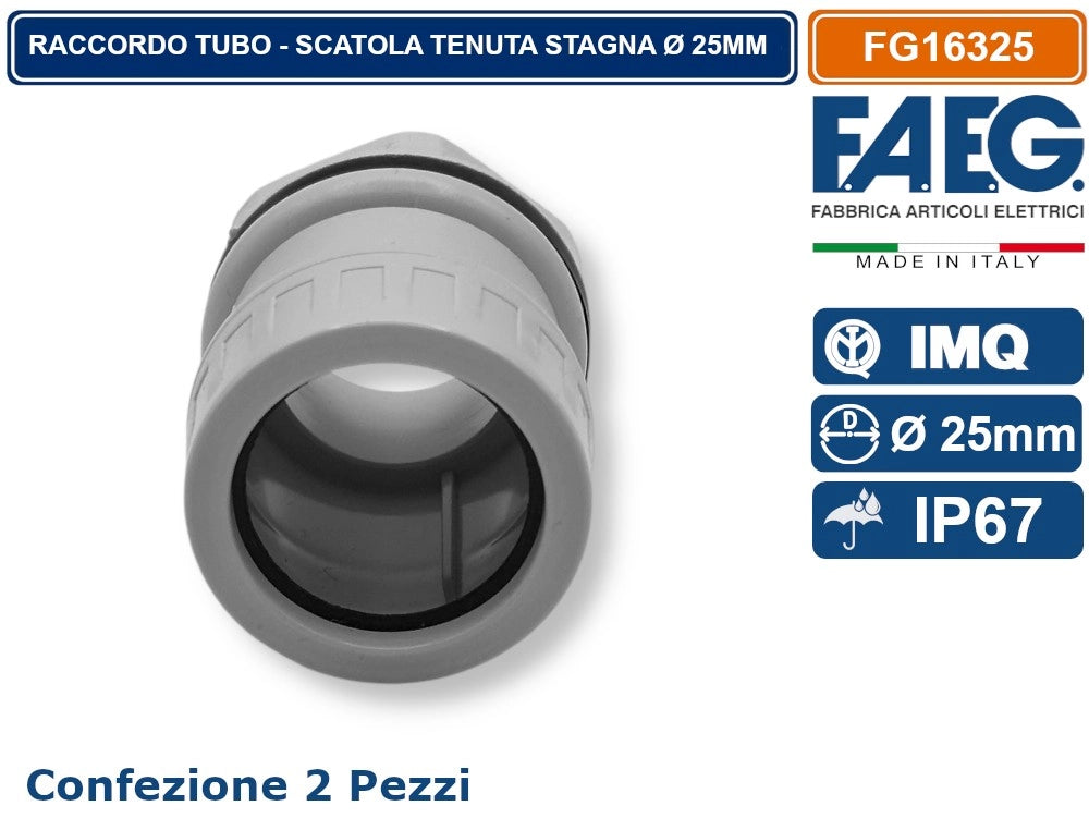CONFEZIONE 2 PEZZI RACCORDO TUBO - SCATOLA PASSO METRICO M25x1,5 TENUTA STAGNA IP67 PER TUBO RIGIDO Ø 25MM RAL7035