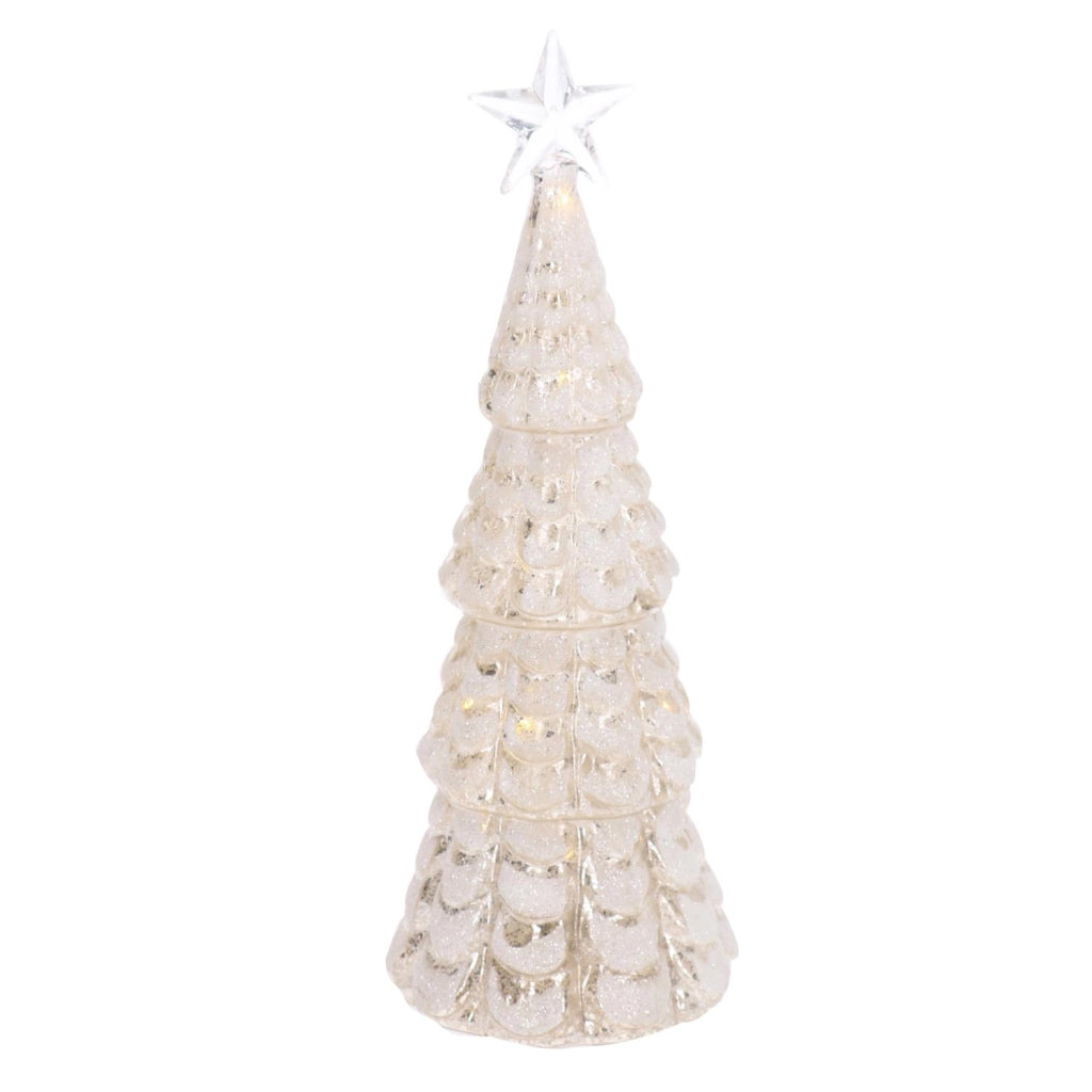 Albero led vetro con stella bianco cm 9,5h26