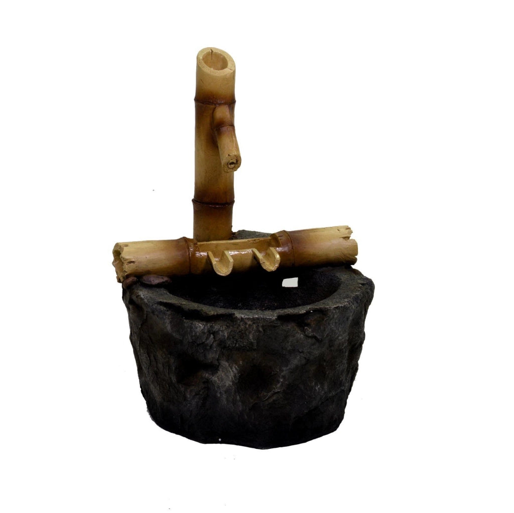 Fontana resina roccia e bambu con led cm 30x33h46