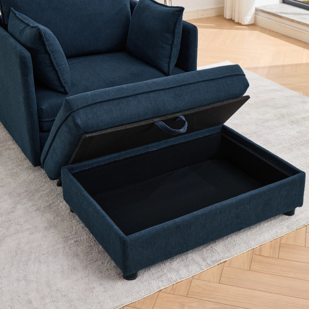 Poltrona con pouf contenitore modulare in velluto Altay blu