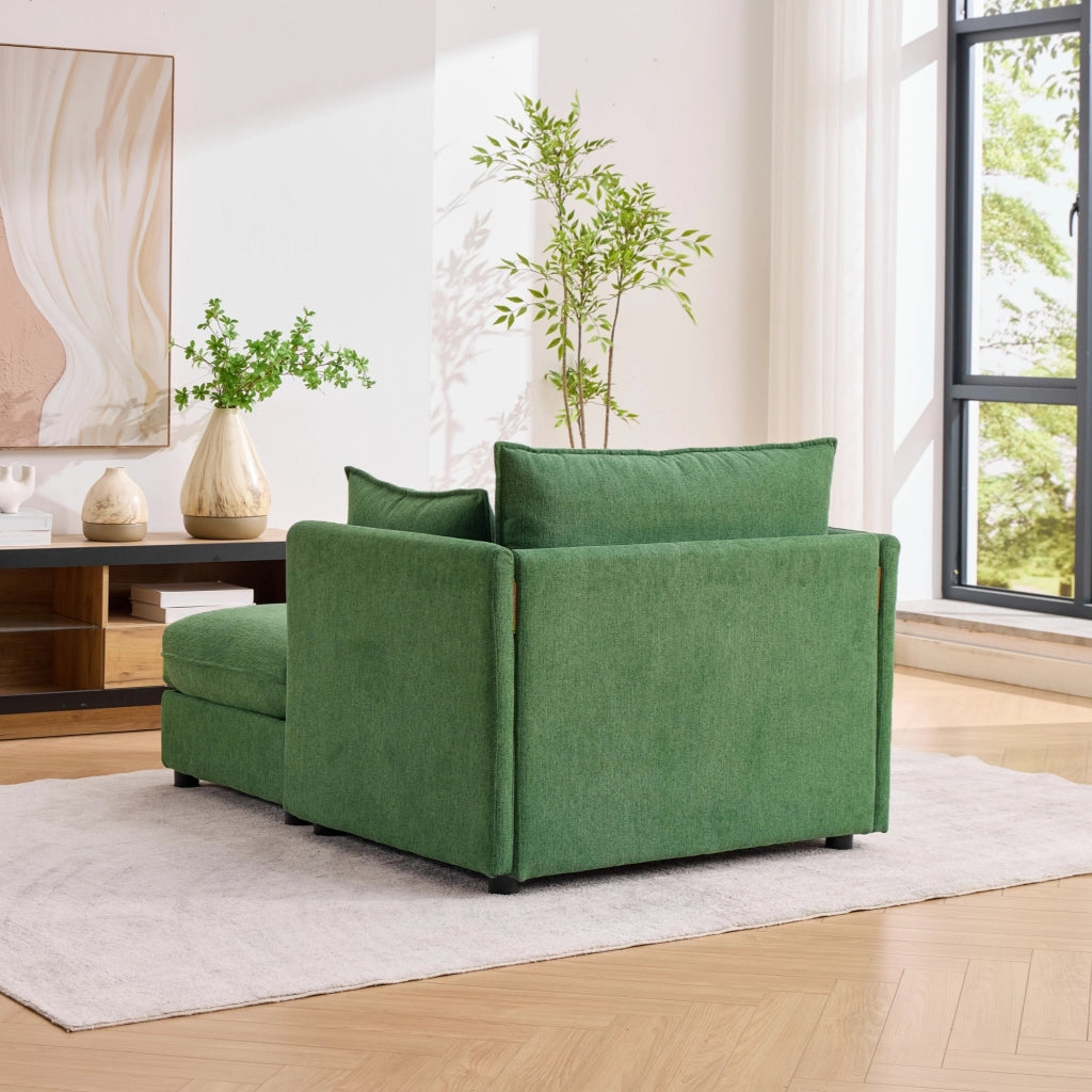 Poltrona modulare con pouf contenitore in velluto verde