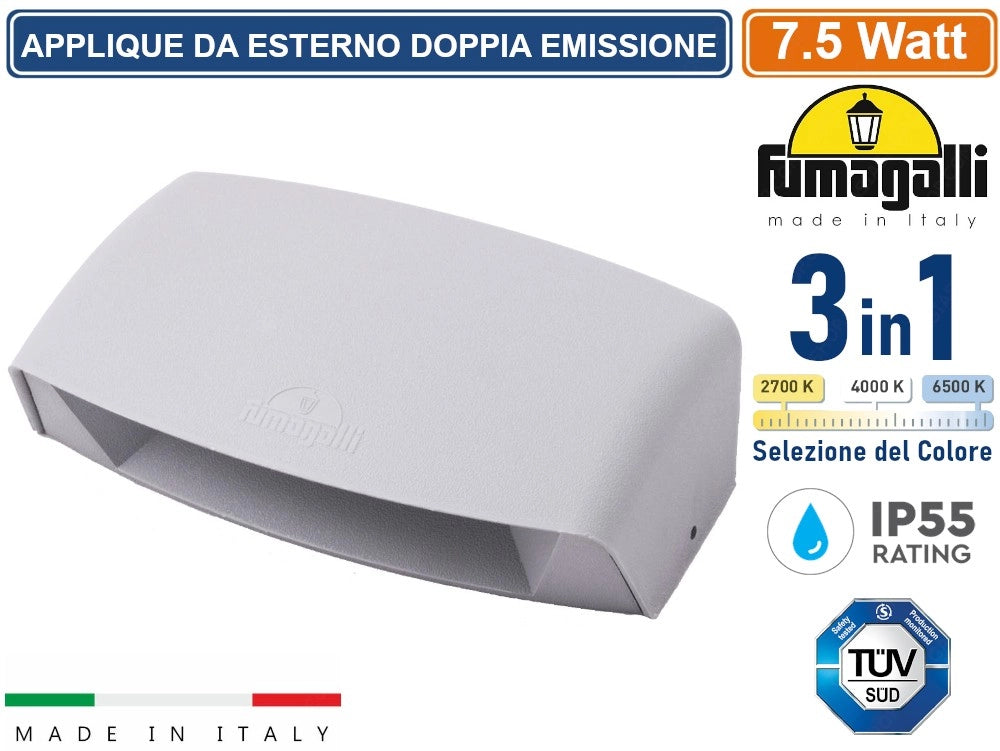 FUMAGALLI ABRAM 190 APPLIQUE DA ESTERNO DOPPIA EMISSIONE LUMNINOSA COLORE GRIGIO 7.5W IP65 CAMBIA COLORE LUCE 3IN1