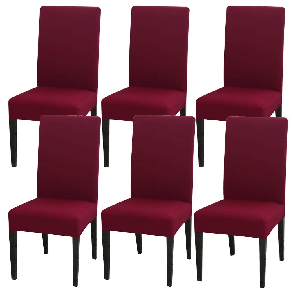 Coprisedie con schienale, 6 pezzi, elasticizzati, color bordeaux