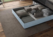 Letto una Piazza e Mezza Imbottito in Microfibra 130x190 Con Rete e Contenitore Mika Azzurro