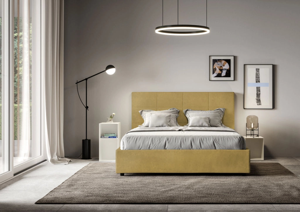 Letto una Piazza e Mezza Imbottito in Microfibra 130x210 Con Rete Mika Ocra