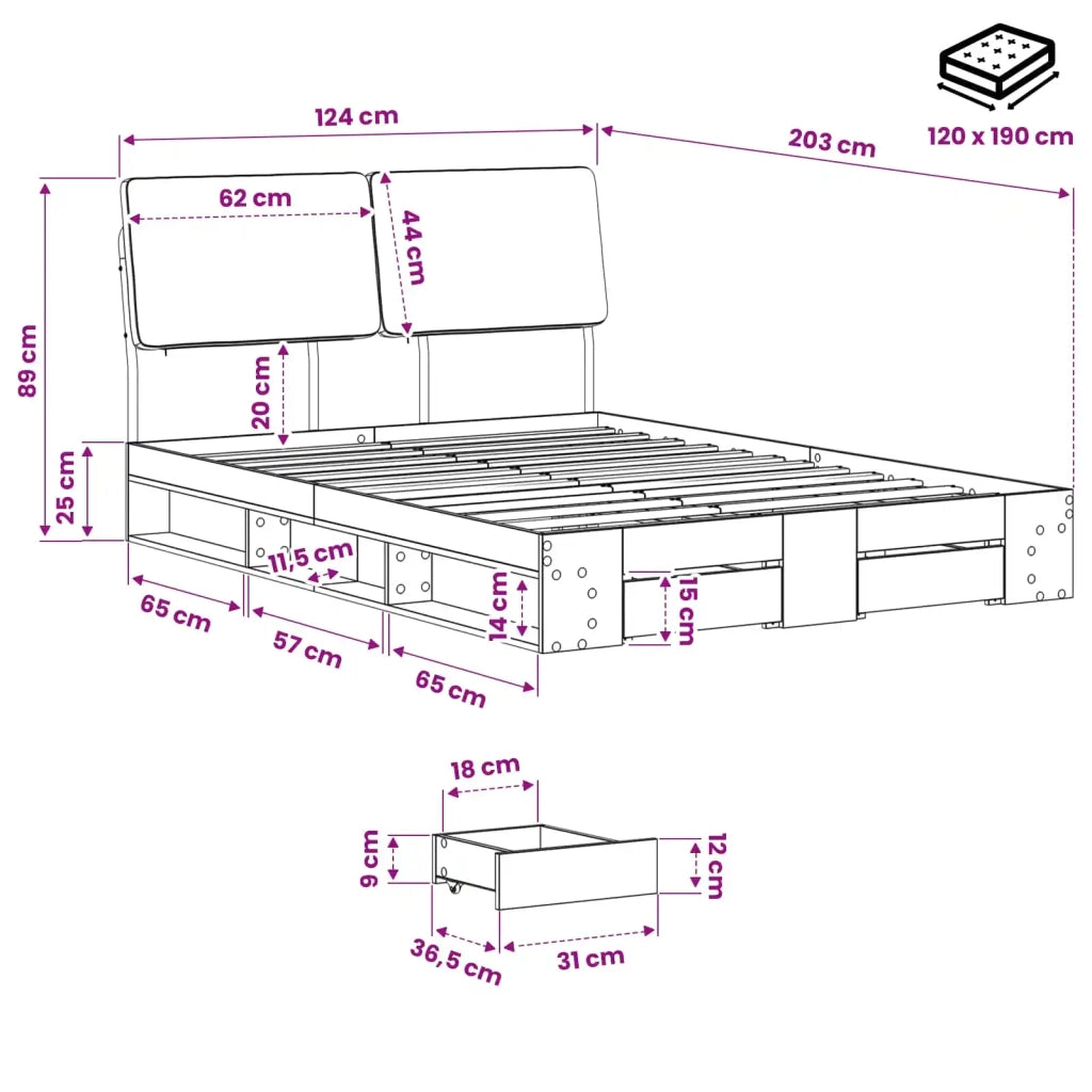 Double Bed with Headboard Rovere affumicato e grigio scuro 3439394