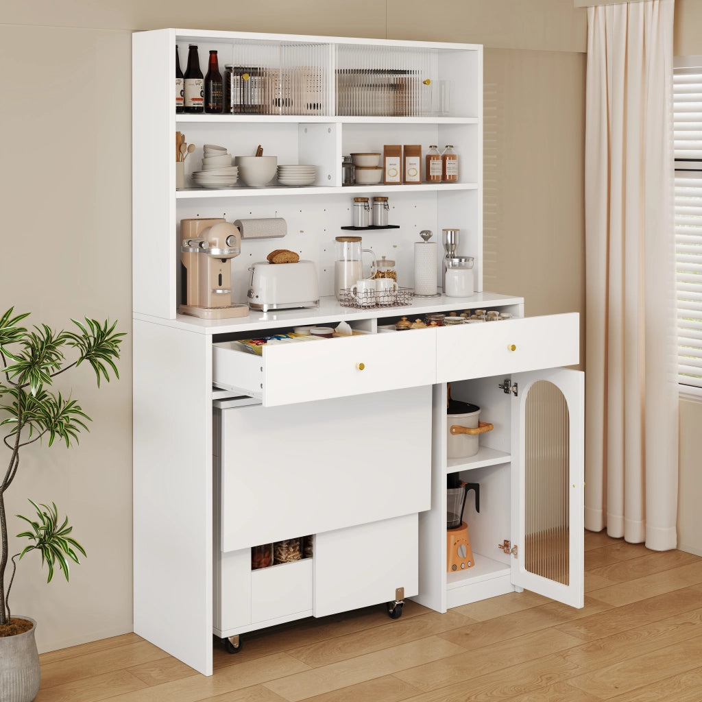 Set mobile cucina con tavolo pieghevole in MDF bianco