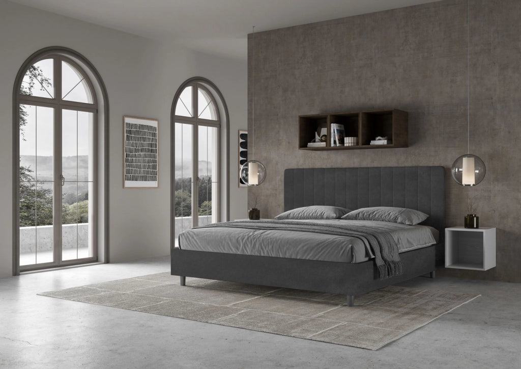 Letto Matrimoniale King Size in Microfibra 180x190 Senza Rete Agueda Grigio