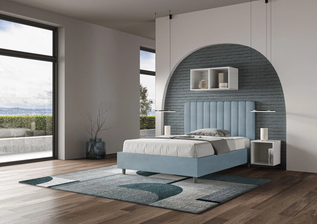 Letto una Piazza e Mezza Imbottito in Microfibra 120x190 Con Rete Agueda Azzurro