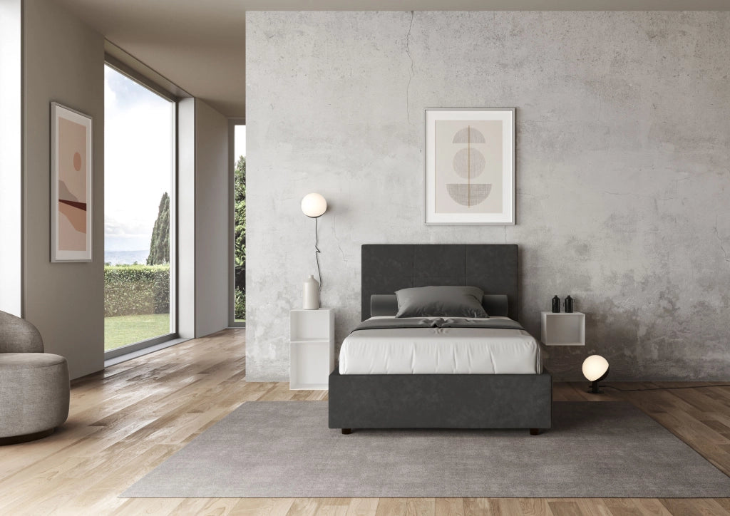 Letto una Piazza e Mezza Imbottito in Microfibra 120x210 Con Rete Mika Grigio