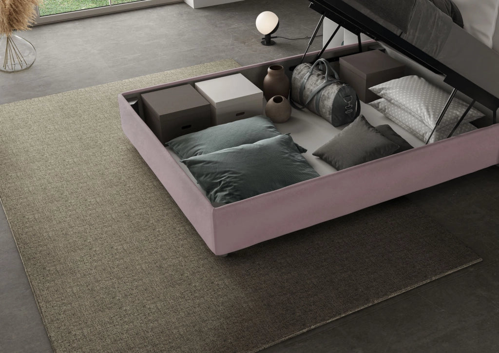 Letto una piazza e mezza rivestito in Microfibra con cuscini xl 110x210 Con Rete e Contenitore Antea Large Glicine