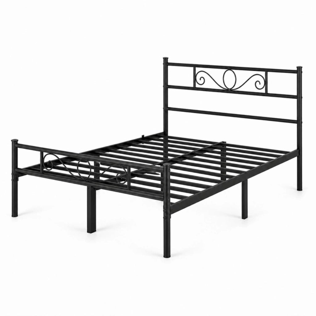 3. Struttura Letto Matrimoniale Con Decorazione In Acciaio Al Carbonio Rete A Doghe Metalliche Design Elegante Minimal Per Camera Da Letto Stanza Ospiti 207 X 162 X 88.5 Cm Colore: Nero