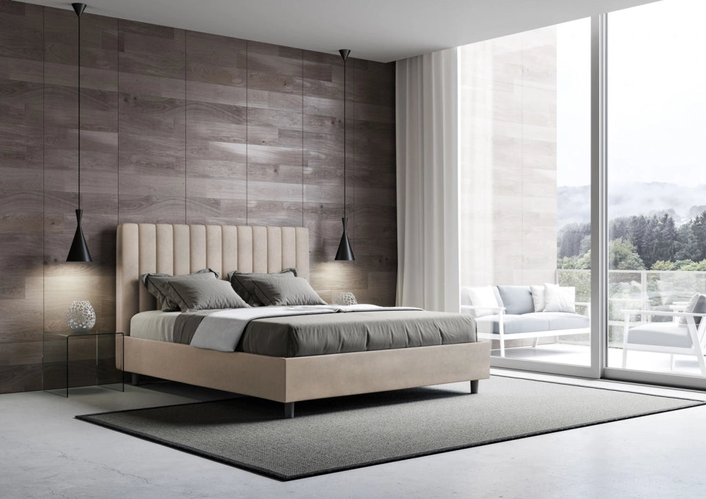 Letto una Piazza e Mezza Imbottito in Microfibra 130x210 Con Rete Agueda Sabbia