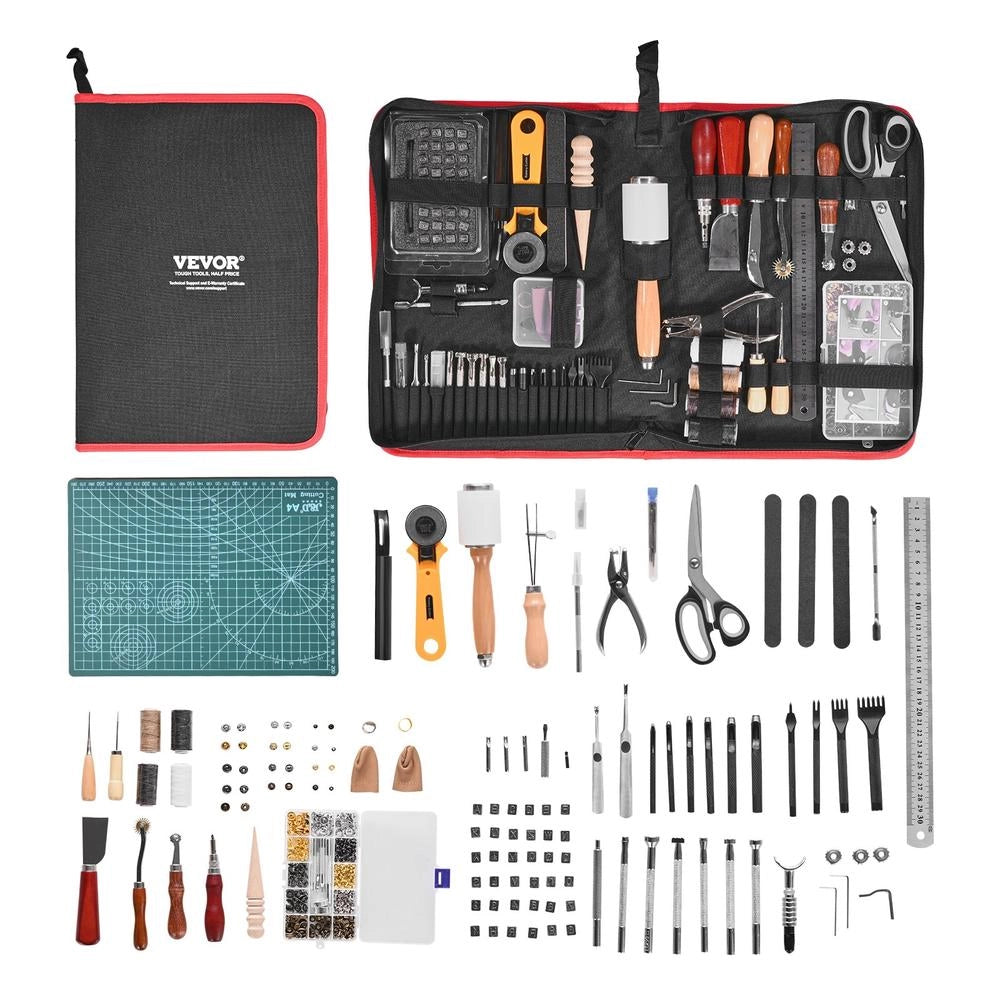 Kit Utensili per Lavorazione della Pelle 61 Pezzi con Borsa in Tela per Cucito Punzonatura Fai da Te Modello 203