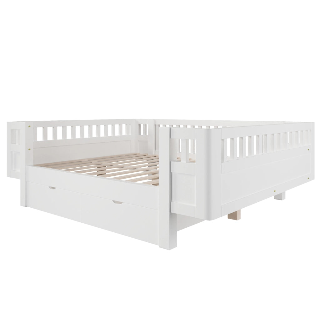 Letto per bambini 140 x 200 cm bianco con sponde e 2 cassetti