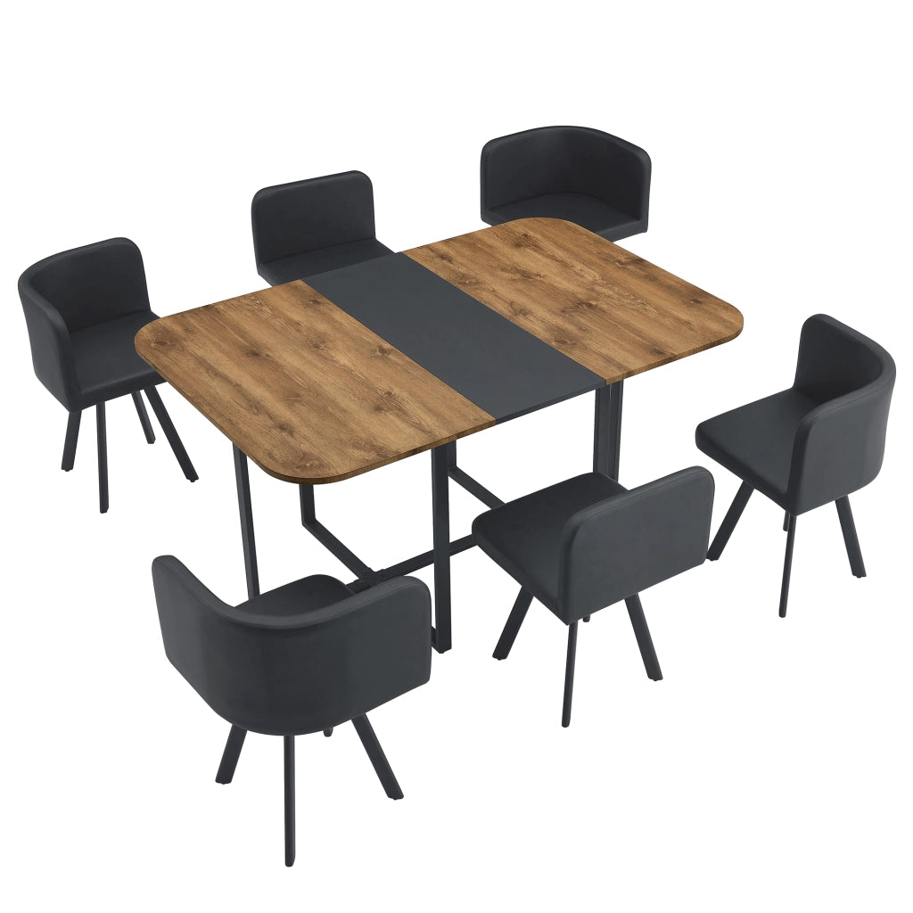 Set da pranzo allungabile in MDF metallo e PU nero e naturale