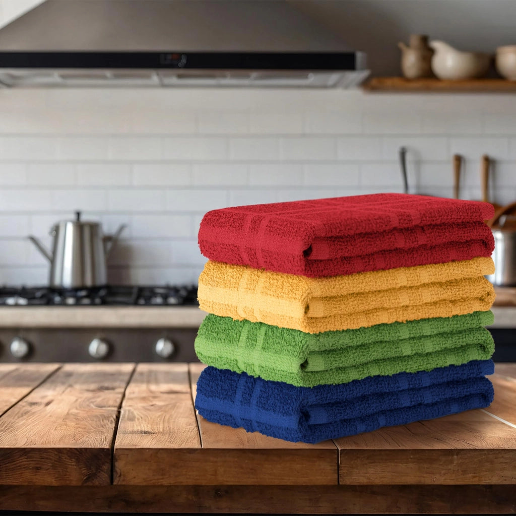 Set di 4 strofinacci, 100% cotone, 38x64 cm, 400 g/m², colore verde