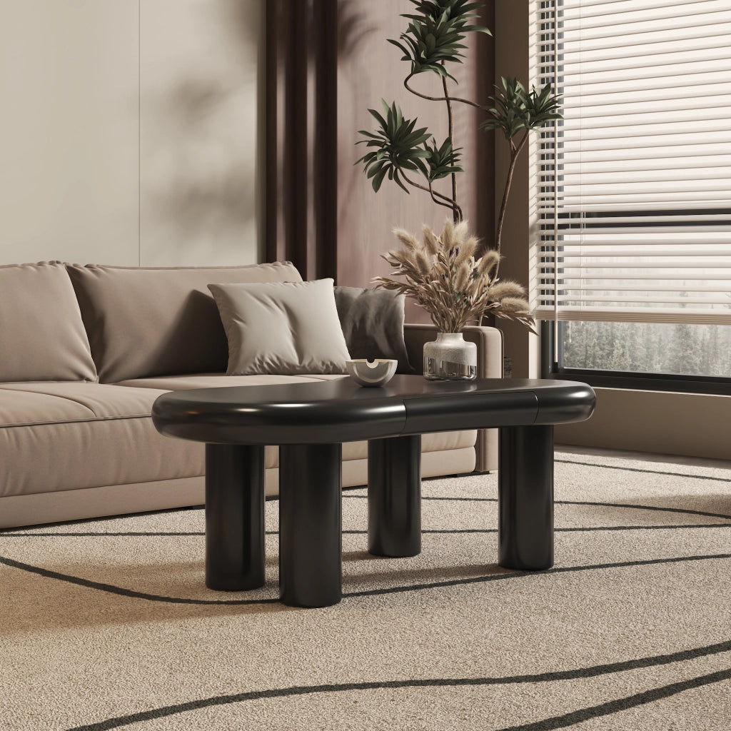 Tavolino da salotto a forma di nuvola 98x65;5x40 cm con LED a 16 colori e cassetto; MDF nero