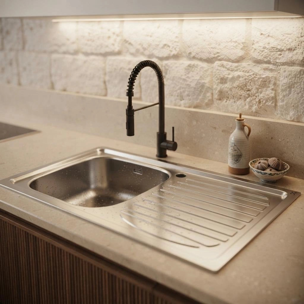 Lavello appoggio in acciaio inox 80 cm gocciolatoio DX  - Cromo