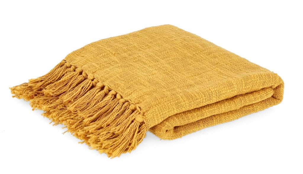 Plaid in Cotone con Frange Mei-Jie Giallo