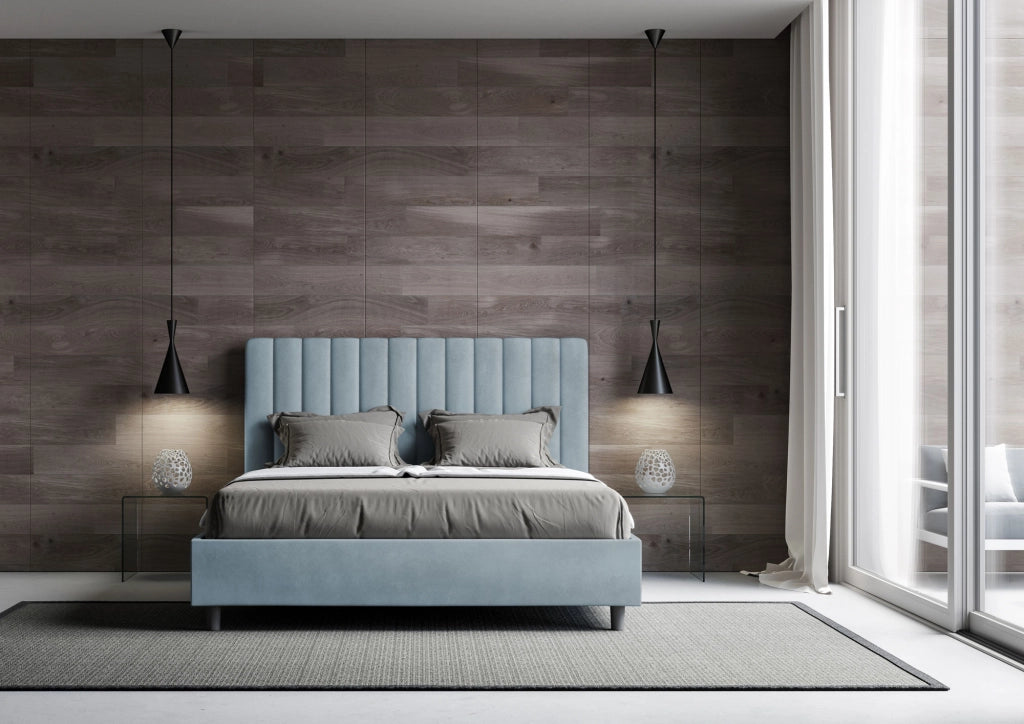 Letto una Piazza e Mezza Imbottito in Microfibra 130x210 Con Rete Agueda Azzurro