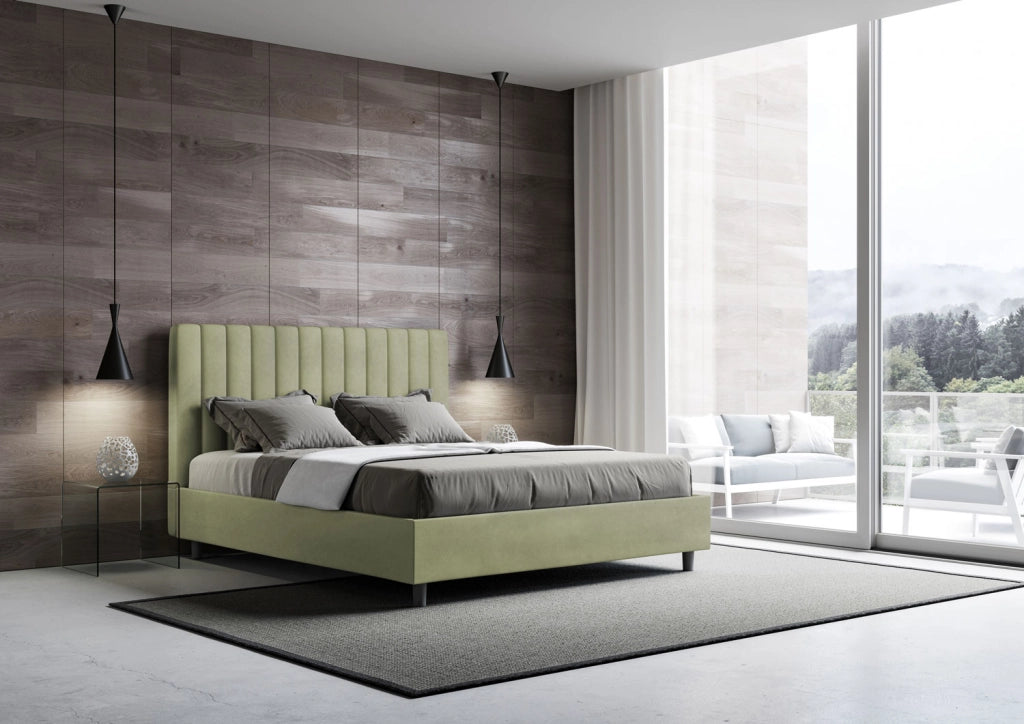 Letto Matrimoniale in Microfibra 150x190 Con Rete Agueda Tè verde