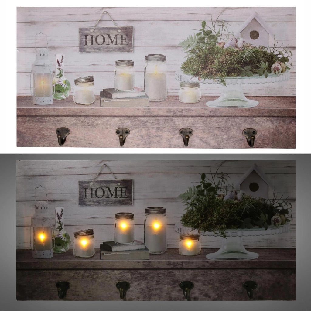 Appendino legno 8 posti con led lanterna cm 60x30x1