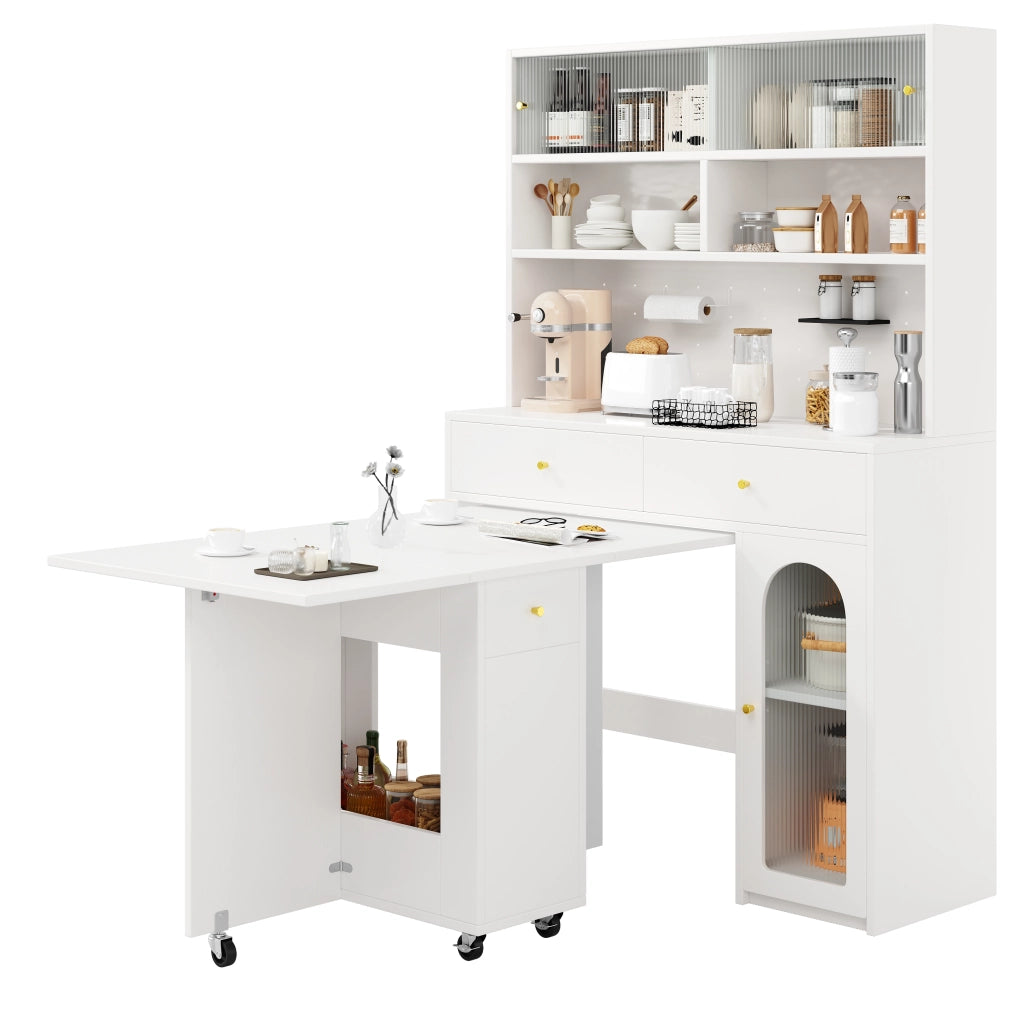 Set mobile cucina con tavolo pieghevole in MDF bianco