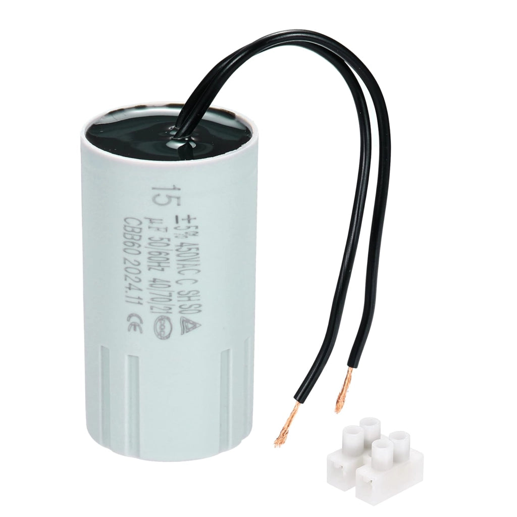 Condensatore CBB60 15 µF, AC 450 V, 2 fili, 50/60 Hz, 69 x 37 mm, per pompe acqua, motore lavatrice, 1 set