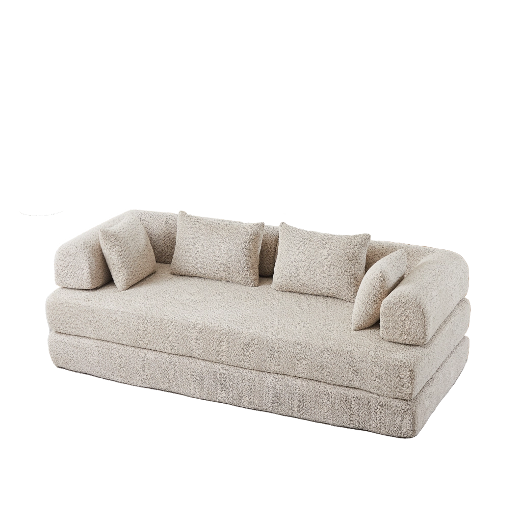 Divano letto modulare 4 in 1 con schienale regolabile e 4 cuscini in ciniglia beige