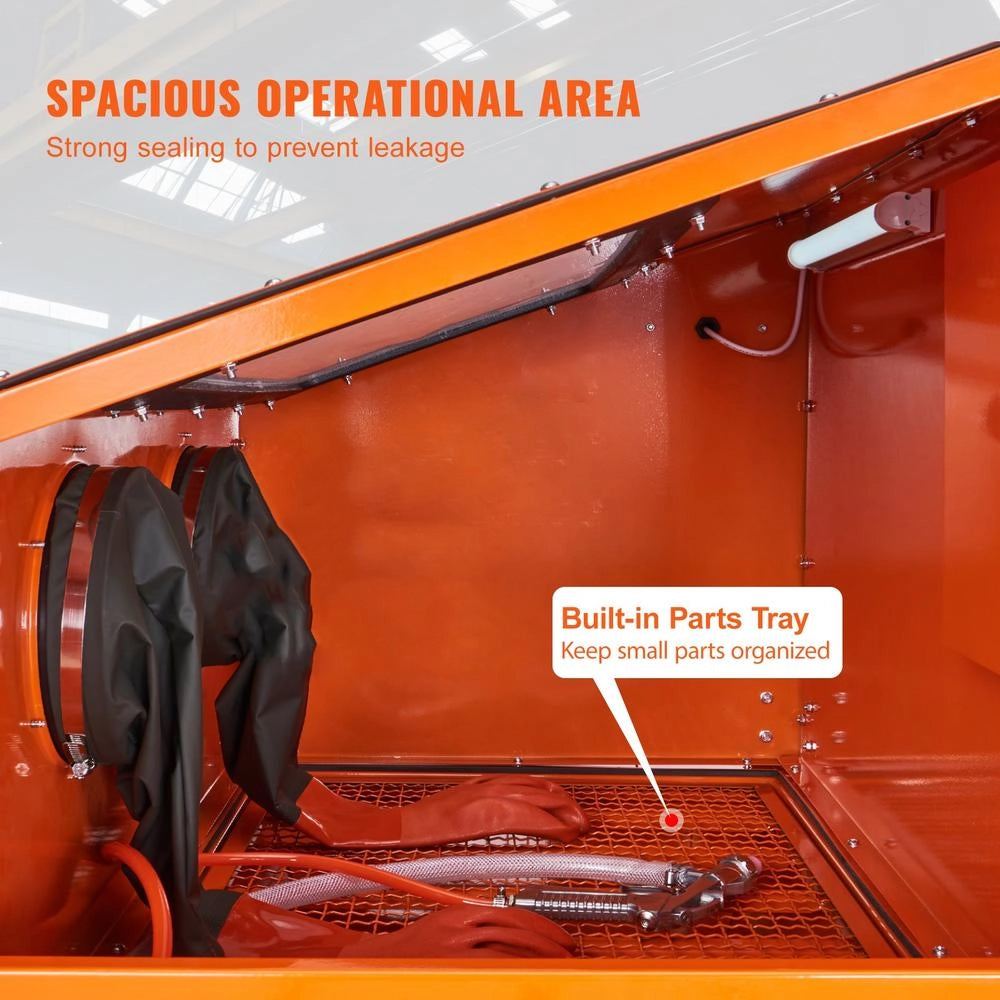 Cabina di Sabbiatura SBC220BF da 90 Galloni in Acciaio, Sabbiatrice per Officina 40-120 PSI con Supporto e 4 Ugelli in Ceramica per Fai da Te