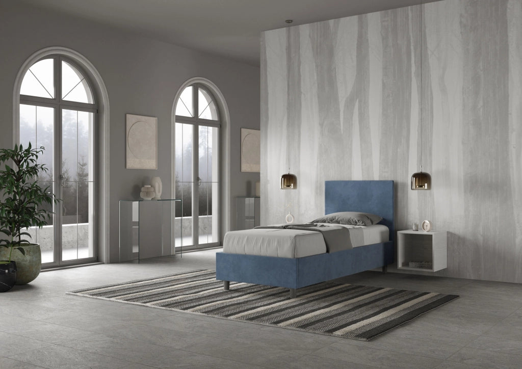Letto Singolo Imbottito in Microfibra 90x210 Senza Rete Adele Blu