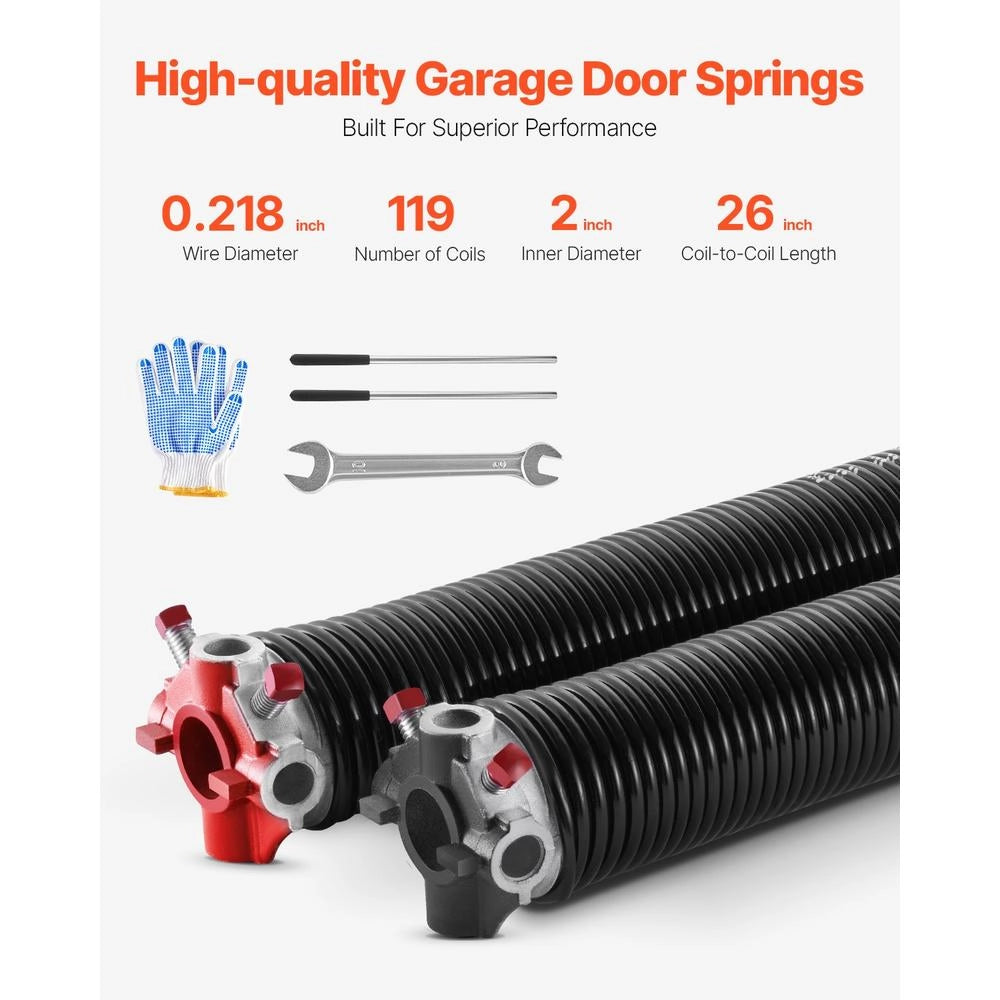 Coppia Molle di Torsione per Porta da Garage Φ5,54 x Φ50,8 x 668 mm Acciaio Nero 16000 Cicli con Accessori