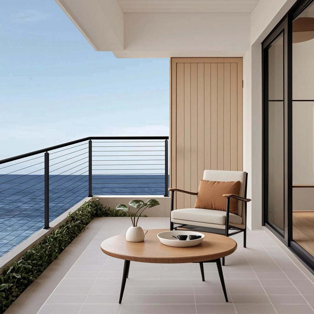 Set di ringhiera 4 pz, palo per balaustrata in acciaio inox nero, HR-003G, 12 buche, 1067x108x68 mm, facile da installare, per balcone e giardino