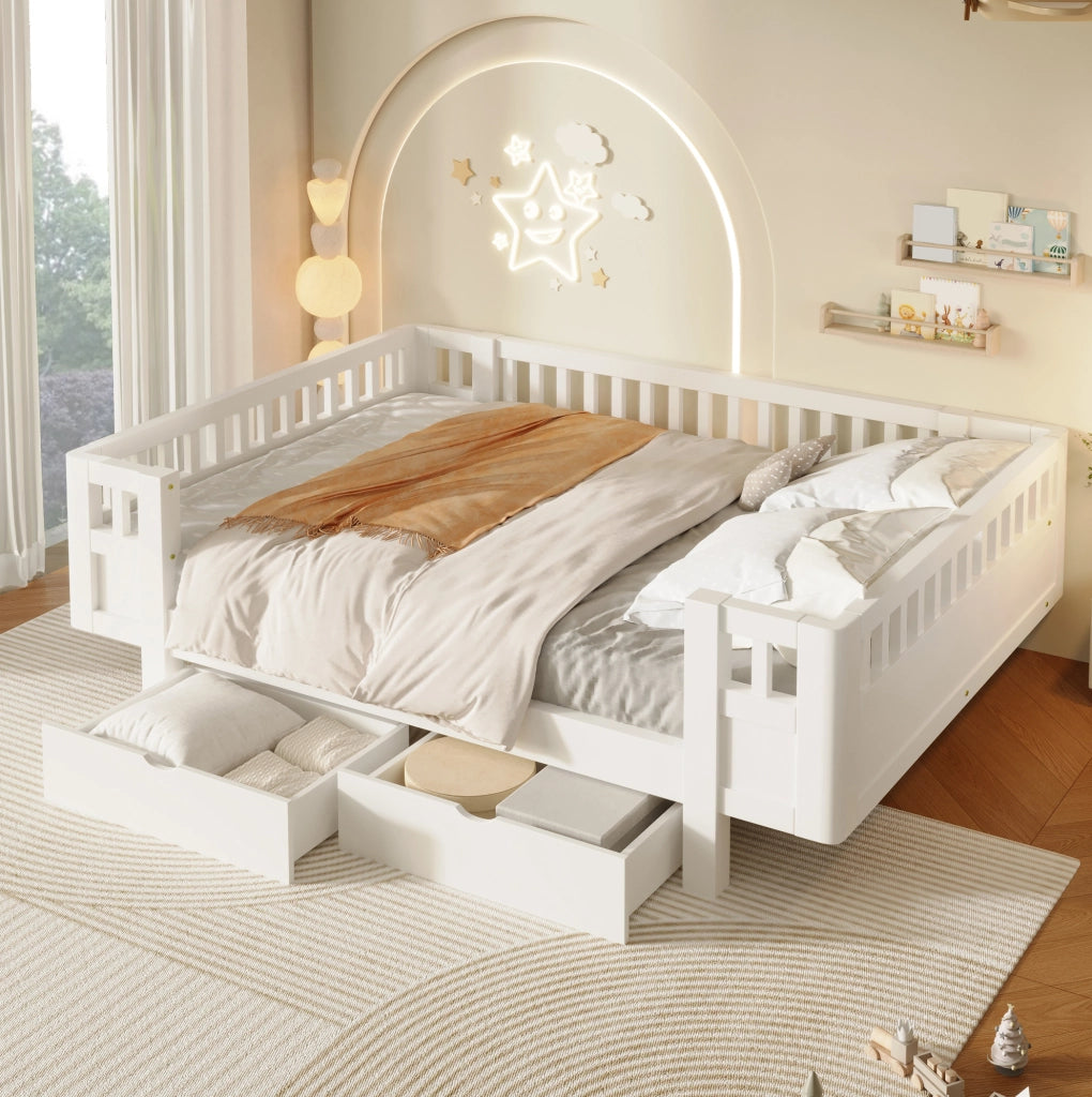 Letto per bambini 140 x 200 cm bianco con sponde e 2 cassetti