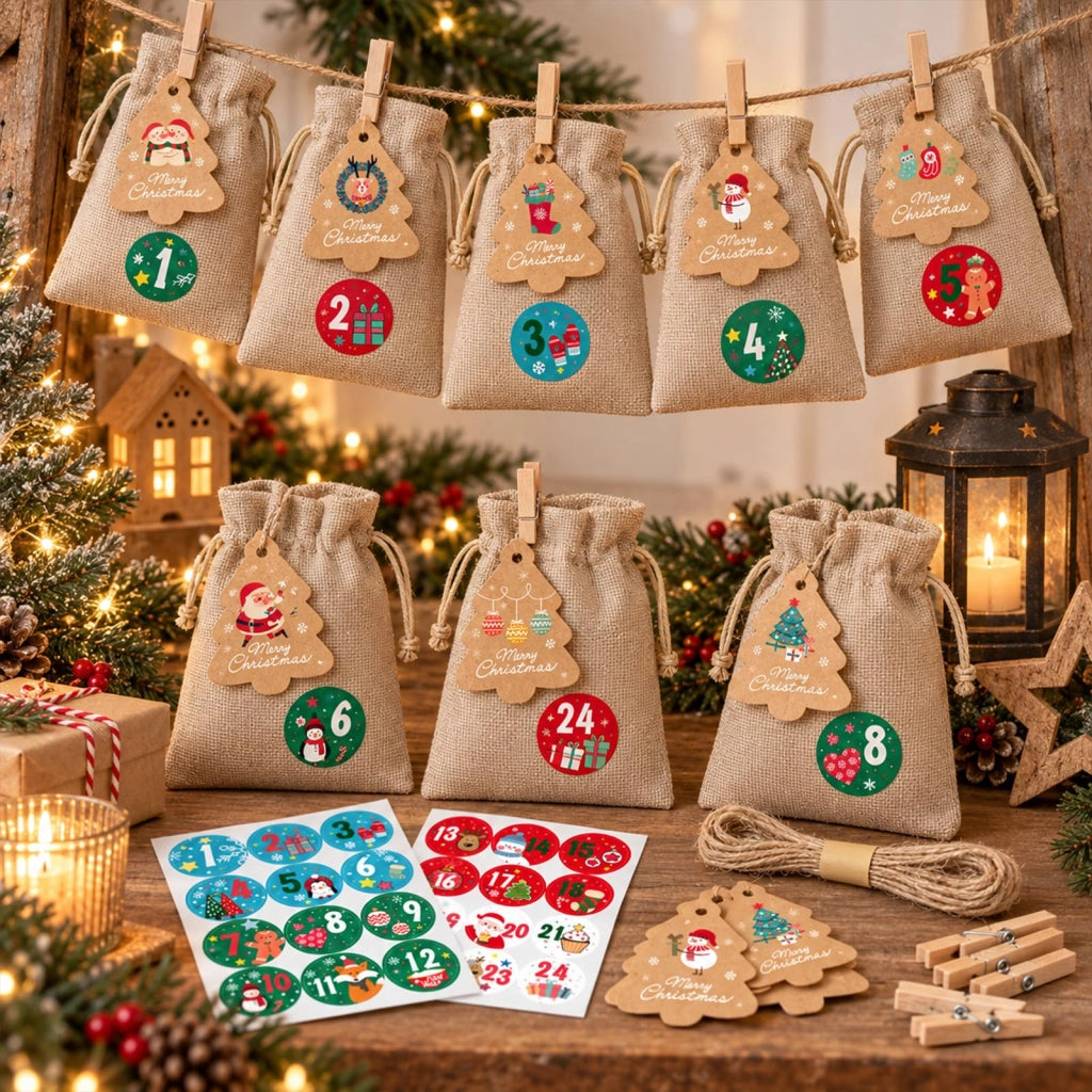 Calendario dell'Avvento da riempire, composto da 24 elementi, multicolore, 14 cm