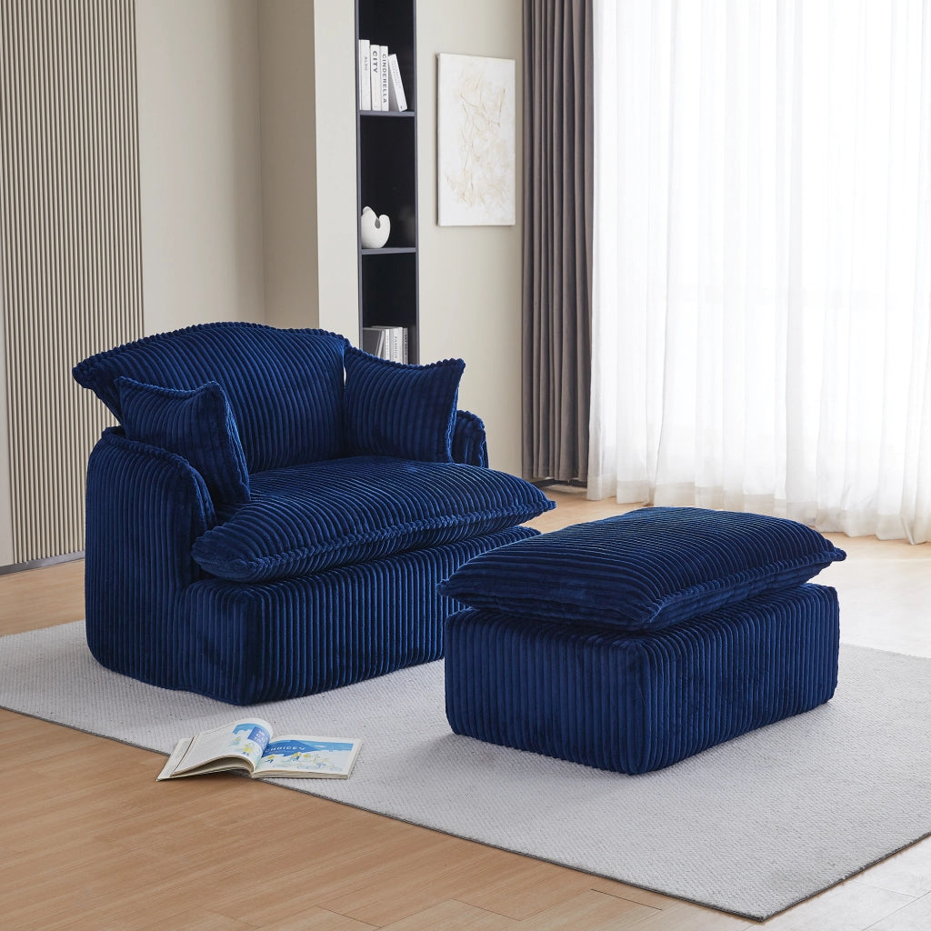 Poltrona con pouf 115x89x77 cm compressa in flanella blu