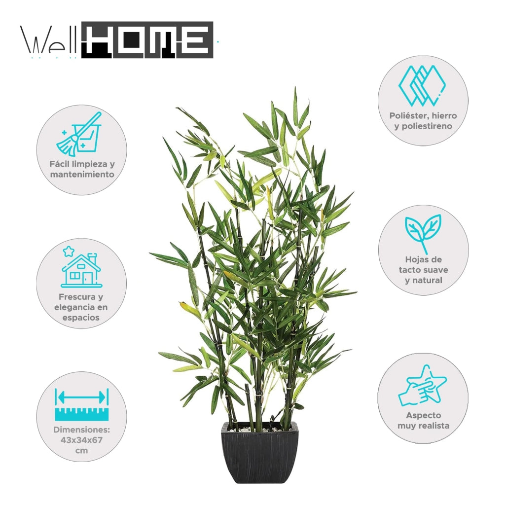 Bambù artificiale in vaso, altezza 70 cm, colore verde, resistente agli agenti atmosferici